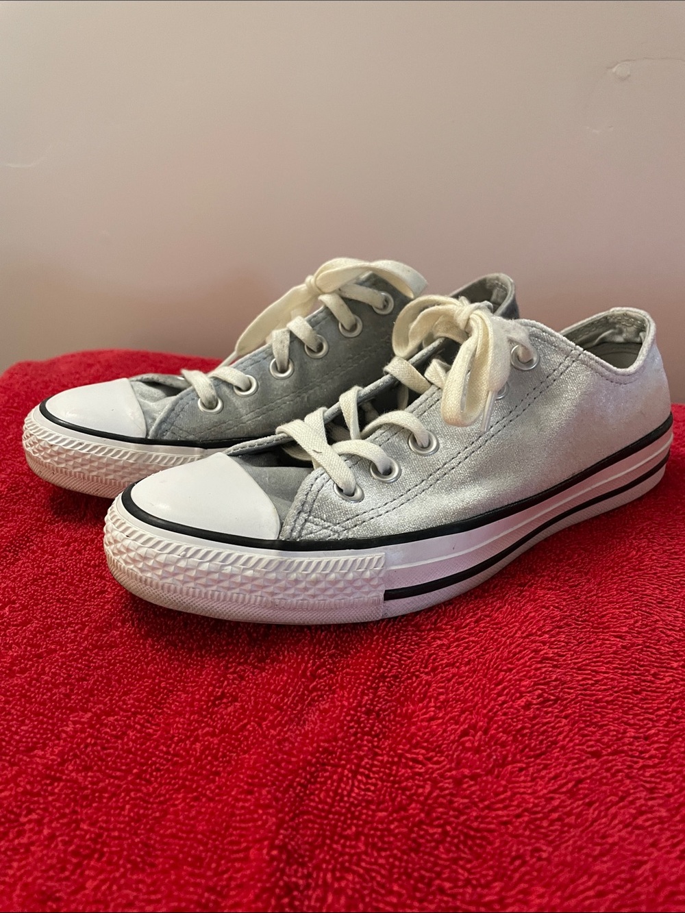 Converse Velvet Silver Low-Top Sneakers with White Accents